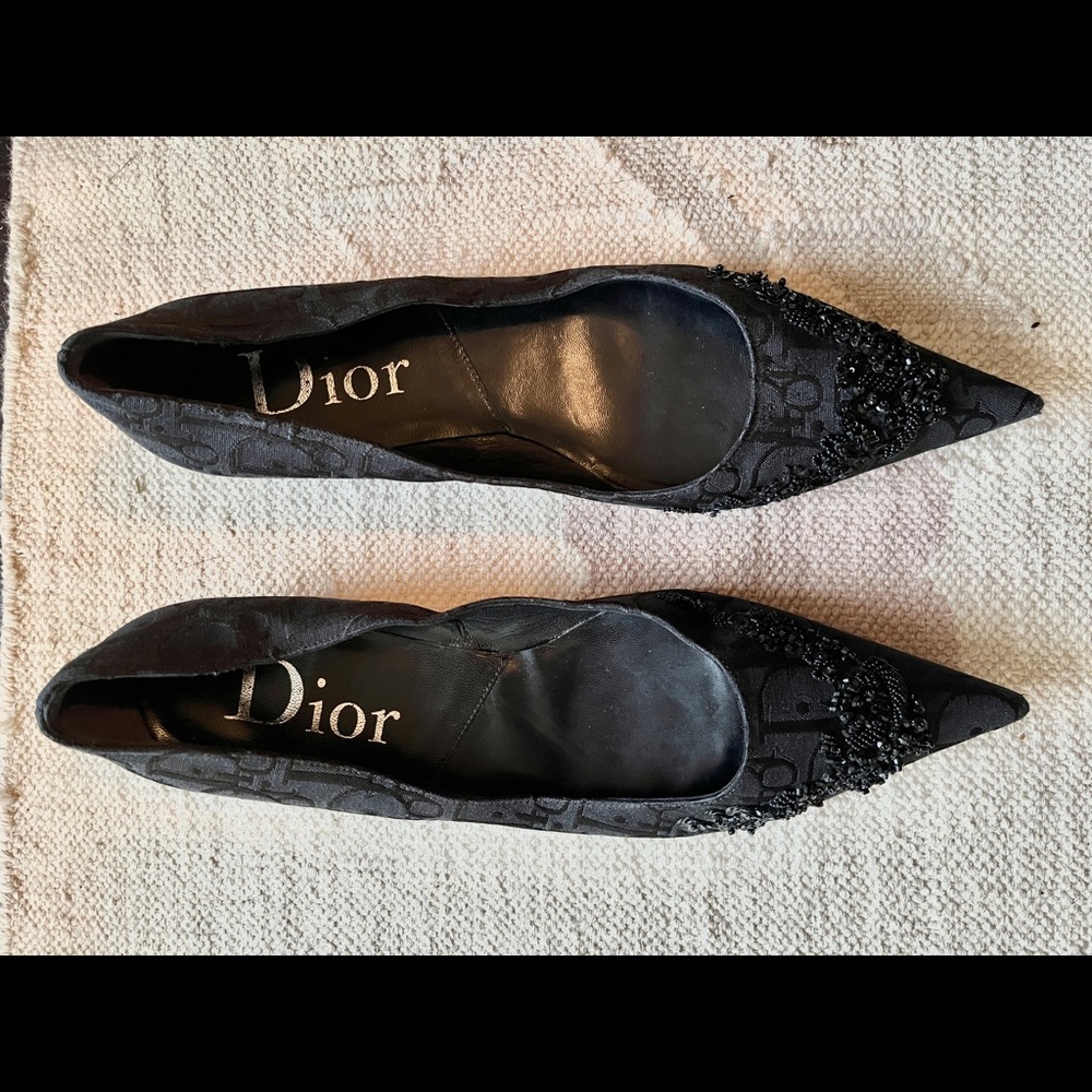 Christian Dior black embellished flats nwot